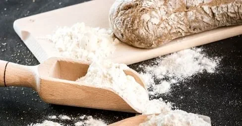 flour and bread in the table