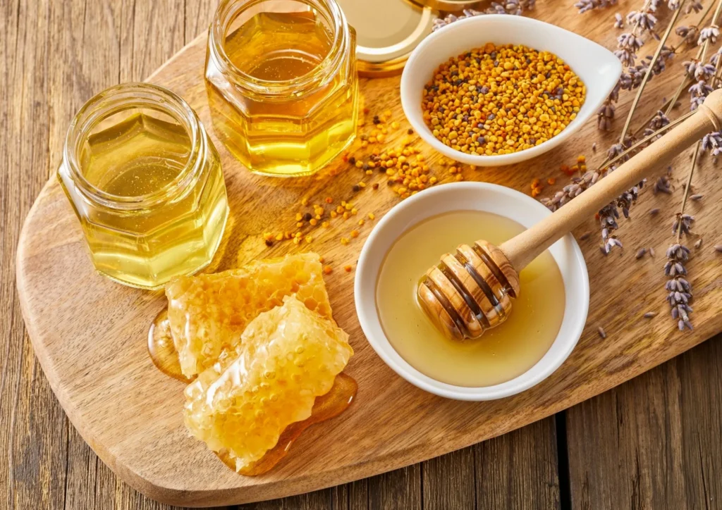 variety of honey on the table