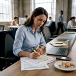 Businesswoman reviewing sweetener market report