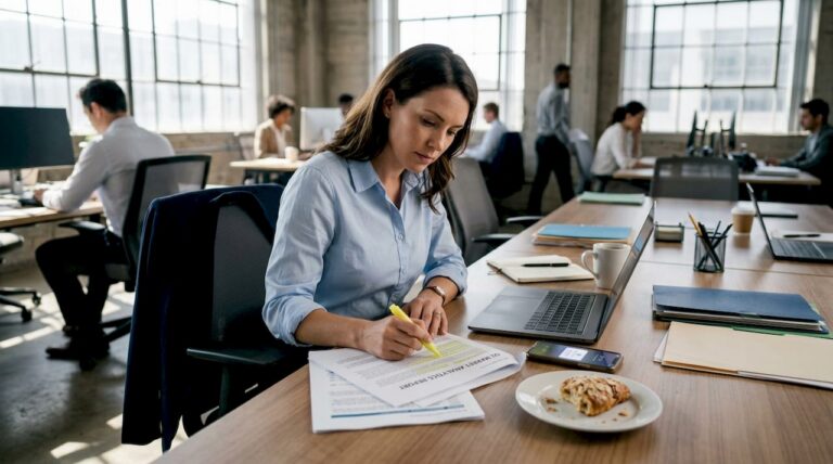 Businesswoman reviewing sweetener market report