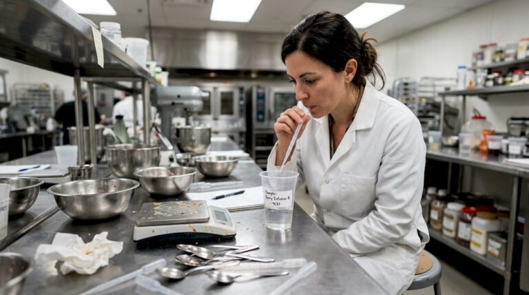 Food scientist taste testing sweetener sample