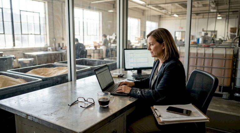 Supply chain manager reviewing sweetener shipment schedules