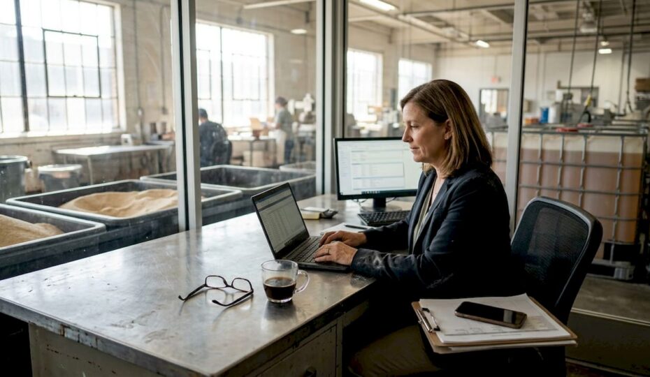 Supply chain manager reviewing sweetener shipment schedules