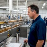 Production manager observes liquid sugar processing line