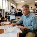 Manager at desk reviewing sugar supply plans