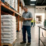 Manager inspecting bulk sweetener inventory